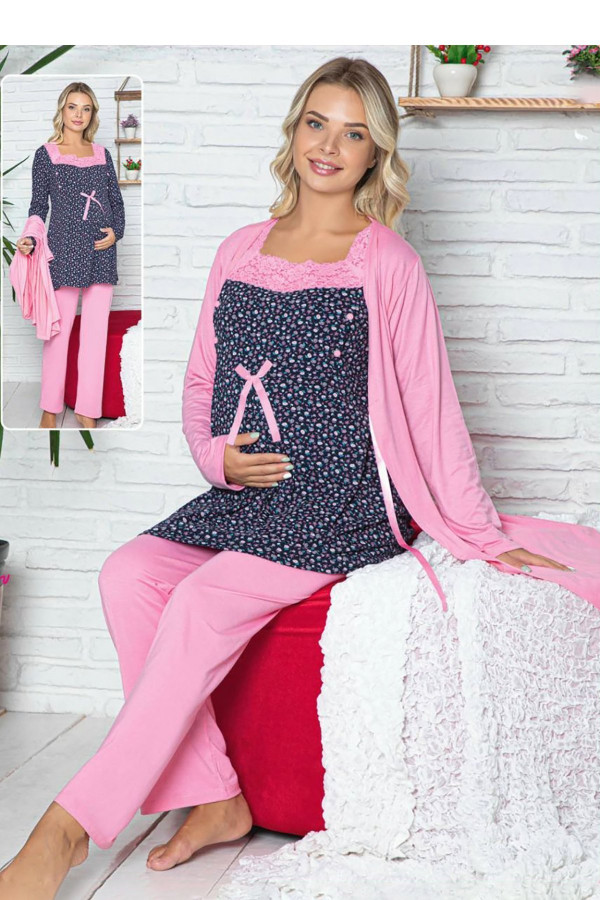 sabahlıklı lohusa pijama takımı jenika 42519 - 3lü sabahlıklı hamile pijaması, jenika 42519, lohusa pijama takımları