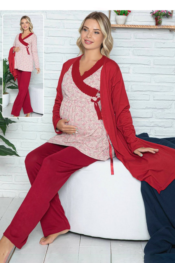 sabahlıklı lohusa pijama takımı jenika 42527 - 3lü sabahlıklı hamile pijaması, jenika 42527, lohusa pijama takımları