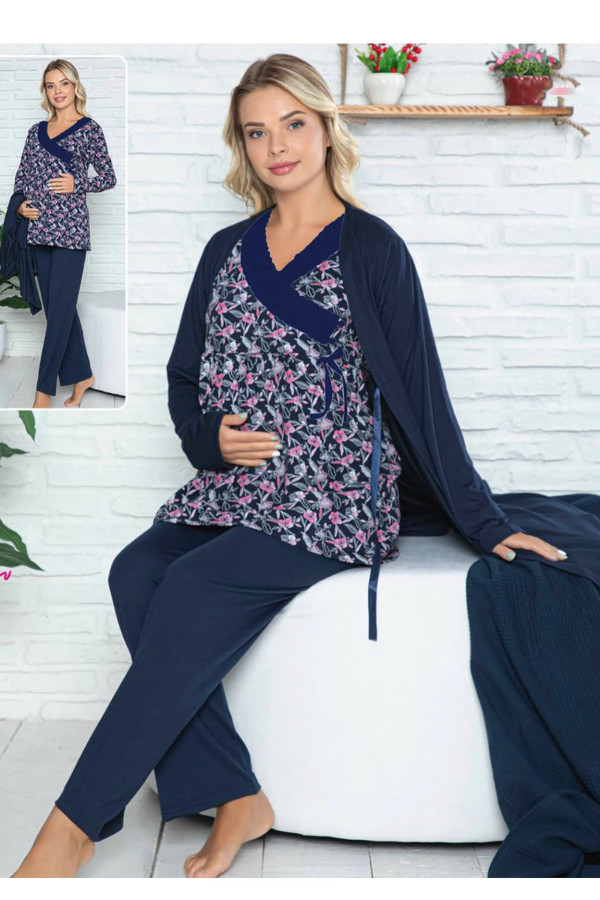 sabahlıklı lohusa pijama takımı jenika 42529 - 3lü sabahlıklı hamile pijaması, jenika 42529, lohusa pijama takımları, Jenika