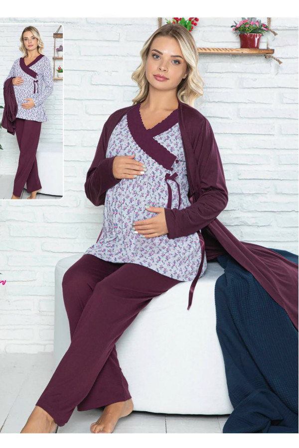 sabahlıklı lohusa pijama takımı jenika 42539 - 3lü sabahlıklı hamile pijaması, jenika 42539, lohusa pijama takımları