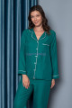 koyu yeşil renk önden düğmeli teknur 2476 dokuma kumaş  uzun kol kadın pijama takımı, teknur-2476, teknur pijama takımı