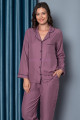gül kurusu renk önden düğmeli teknur 2477 dokuma kumaş  uzun kol kadın pijama takımı, teknur-2477, teknur pijama takımı