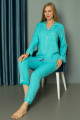 cam göbeği renk önden düğmeli teknur 2480 dokuma kumaş  uzun kol kadın pijama takımı, teknur-2480, teknur pijama takımı