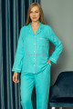 cam göbeği renk önden düğmeli teknur 2480 dokuma kumaş  uzun kol kadın pijama takımı, teknur-2480, teknur pijama takımı