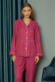 fuşya renk önden düğmeli teknur 2486 dokuma kumaş  uzun kol kadın pijama takımı, teknur-2486, teknur pijama takımı