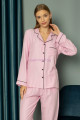 pembe renk önden düğmeli teknur 2487 dokuma kumaş  uzun kol kadın pijama takımı, teknur-2487, teknur pijama takımı