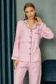 pembe renk önden düğmeli teknur 2487 dokuma kumaş  uzun kol kadın pijama takımı, teknur-2487, teknur pijama takımı, Teknur