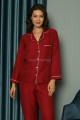 bordo renk önden düğmeli teknur 2489 dokuma kumaş  uzun kol kadın pijama takımı, teknur-2489, teknur pijama takımı