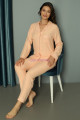 açık somon renk önden düğmeli teknur 2490 dokuma kumaş  uzun kol kadın pijama takımı, teknur-2490, teknur pijama takımı