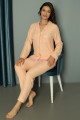açık somon renk önden düğmeli teknur 2490 dokuma kumaş  uzun kol kadın pijama takımı, teknur-2490, teknur pijama takımı, Teknur