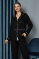siyah renk önden düğmeli teknur 2498 dokuma kumaş  uzun kol kadın pijama takımı, teknur-2498, teknur pijama takımı