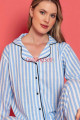 mavi beyaz çizgili, önden düğmeli teknur 68901 mevsimlik örme kumaş uzun kol kadın pijama takımı, 8509990014964, teknur pijama takımı, Teknur