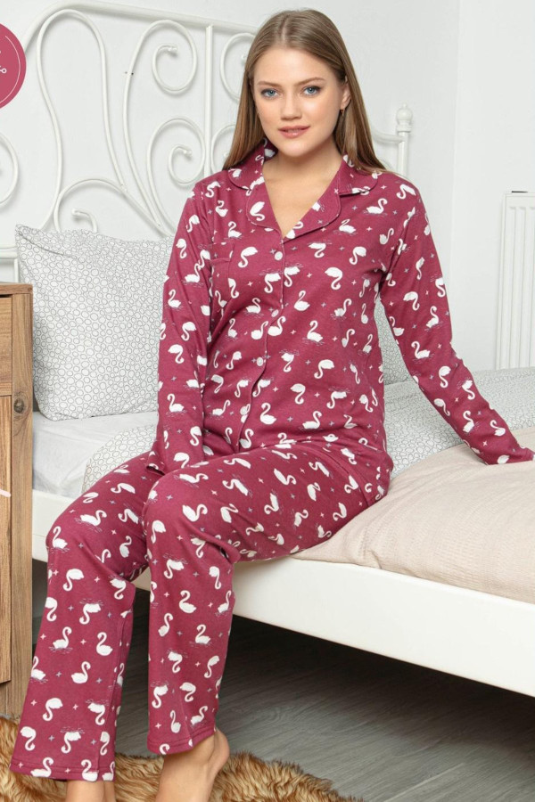 polat yıldız 70101 i̇nterlok kumaş 2li bayan pijaması - polat yıldız 70101 önden düğmeli bayan pijama takımı, polatyıldız70101, önden düğmeli kapri pijama