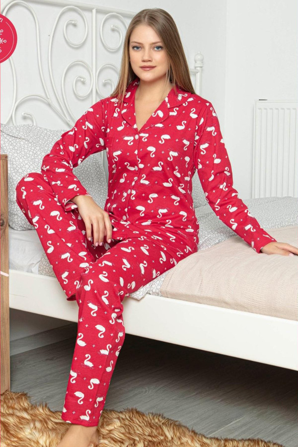polat yıldız 70104 i̇nterlok kumaş 2li bayan pijaması - önden düğmeli bayan pijama takımı, polatyıldız70104, önden düğmeli kapri pijama