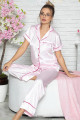 jenika 43439 beyaz kadın saten önden düğmeli pijama takımı, jenika43439, önden düğmeli pijama takımı