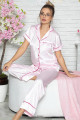 jenika 43439 beyaz kadın saten önden düğmeli pijama takımı, jenika43439, önden düğmeli pijama takımı, Jenika