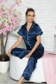 jenika 43437 lacivert kadın saten önden düğmeli pijama takımı, jenika43437, önden düğmeli pijama takımı, Jenika