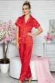 jenika 43441 kırmızı kadın saten önden düğmeli pijama takımı, jenika43441, önden düğmeli pijama takımı