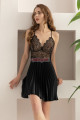 siyah renk dantel detaylı lady 15232 sabahlıklı saten gecelik takım, qs-lady-15232-s, lady pijama takımı, Lady