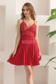kırmızı renk dantel detaylı lady 15235 sabahlıklı saten gecelik takım, qs-lady-15235-s, lady pijama takımı, Lady