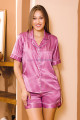 pembe renk önden düğmeli lady 15003 kısa kol ve şortlu saten pijama takımı, lady-15003, lady pijama takımı, Lady