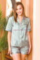 yeşil renk önden düğmeli lady 15005 kısa kol ve şortlu saten pijama takımı, lady-15005, lady pijama takımı, Lady