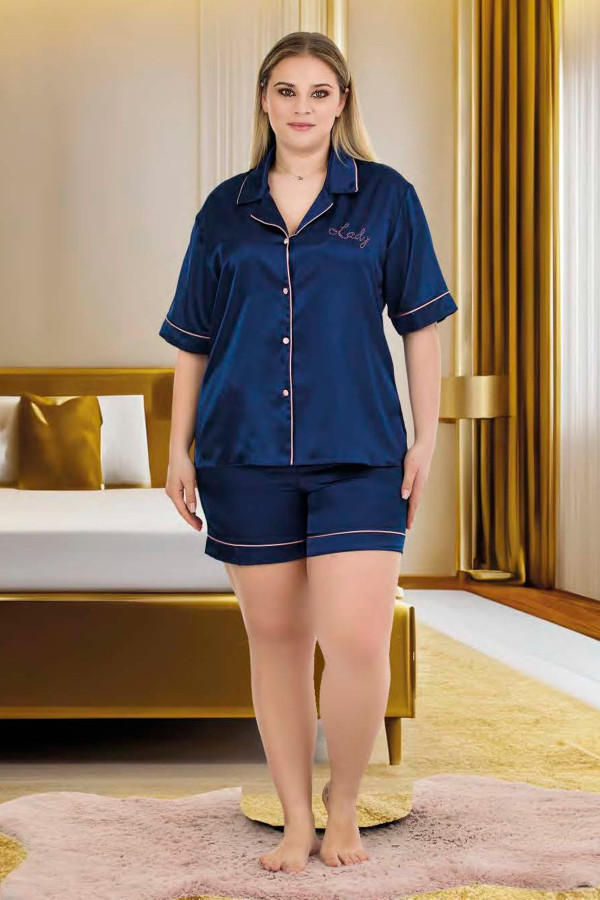 lacivert renk kaliteli, şık ve kısa kol, lady 16000 şortlu saten pijama takımı, lady-16000, lady pijama takımı, Lady