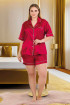 Bordo Renk Kaliteli, Şık ve Kısa Kol, Lady 16002 Şortlu Saten Pijama Takımı