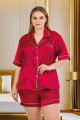 bordo renk kaliteli, şık ve kısa kol, lady 16002 şortlu saten pijama takımı, lady-16002, lady pijama takımı, Lady