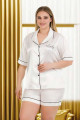 beyaz renk kaliteli, şık ve kısa kol, lady 16003 şortlu saten pijama takımı, lady-16003, lady pijama takımı, Lady