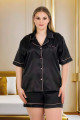 siyah renk kaliteli, şık ve kısa kol, lady 16004 şortlu saten pijama takımı, lady-16004, lady pijama takımı, Lady