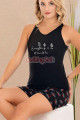 siyah renk ve çiçek desenli lady 7733 kadın pamuk viskon likralı şortlu pijama takımı, 8509990029432, lady pijama takımı, Lady