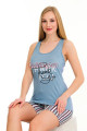 açık mavi renk ve çizgi desenli lady 7713 kadın pamuk viskon likralı şortlu pijama takımı, 8509990024536, lady pijama takımı, Lady