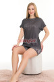 füme renk ve şal desenli lady 7714 kadın pamuk viskon likralı şortlu pijama takımı, 8509990024420, lady pijama takımı, Lady