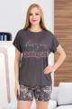 füme renk ve şal desenli lady 7714 kadın pamuk viskon likralı şortlu pijama takımı, 8509990024420, lady pijama takımı, Lady
