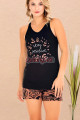 siyah renk ve desenli lady 7734 pamuk viskon likralı askılı v yakalı şortlu pijama takımı, 8509990000233, şortlu takım pijamalar, Lady