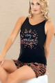 siyah renk ve desenli lady 7734 pamuk viskon likralı askılı v yakalı şortlu pijama takımı, 8509990000233, şortlu takım pijamalar, Lady
