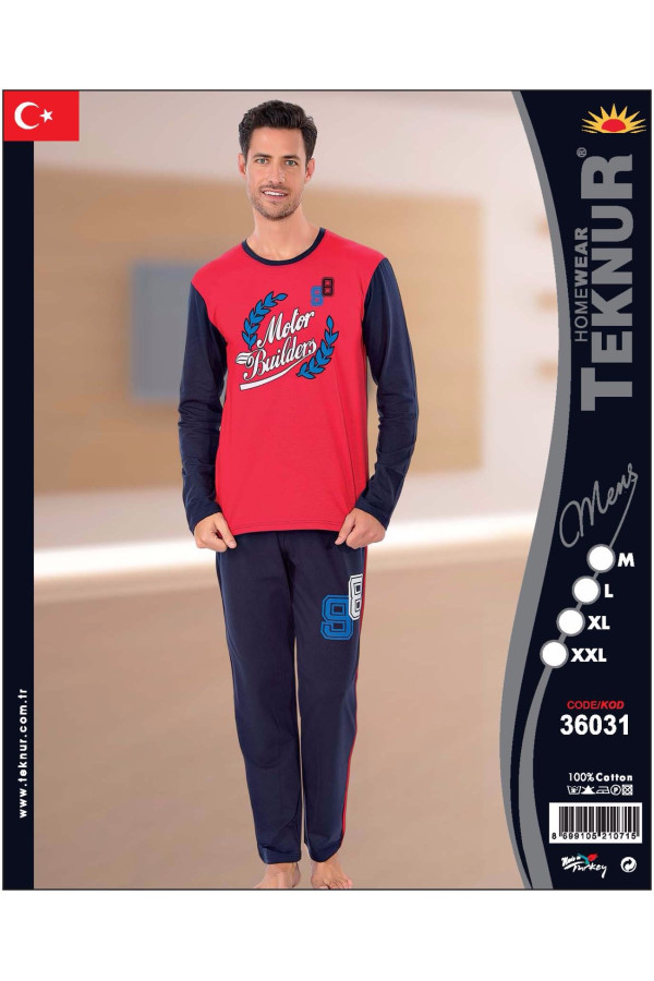 teknur baskılı ve renkli erkek pijama takımı %100 pamuklu 36031, teknur 36031, erkek pijama takımı, Mdl