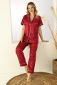 bordo renk önden düğmeli teknur 2702 kısa kol saten pijama takımı, teknur-2702, bayan pijama takımı, Teknur