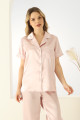 somon renk önden düğmeli teknur 2709 kısa kol saten pijama takımı, teknur-2709, bayan pijama takımı, Teknur