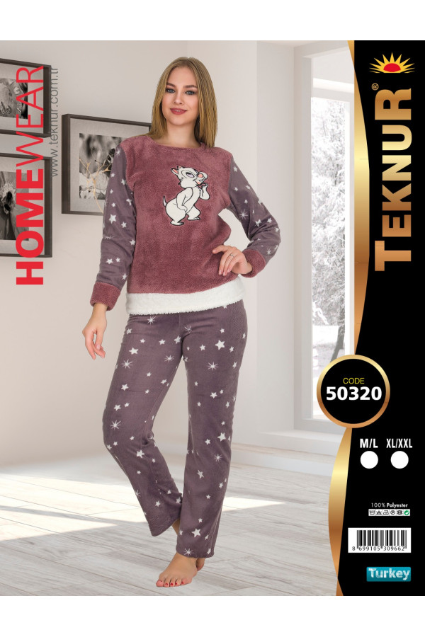 welsoft - polar bayan kışlık pijama takımı teknur 50320, teknurbynpjmtkm50320, bayan pijama takımı, Teknur