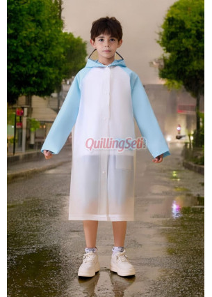 Çocuk Yağmurluğu, Sticker Çıkartma Yapıştırmalı, Sırt Çanta Korumalı Açık Mavi Renk, Eva, Cepli Özel Çantalı
