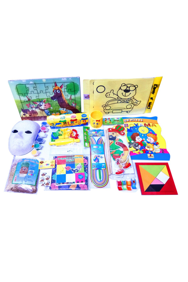 Evde Kal Çocuk Aktivite Paketi 4, Puzzle - Kum Boyama, Hacivat