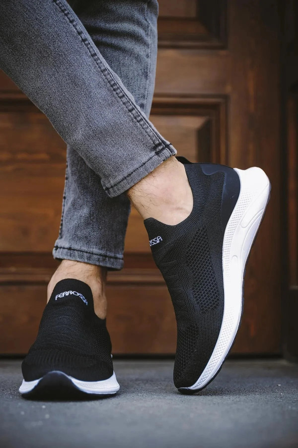 siyah renk günlük yüksek taban slip-on, hafif yürüyüş bağcıksız unisex spor ayakkabı, ferro30, spor ayakkabı, Ferrossa
