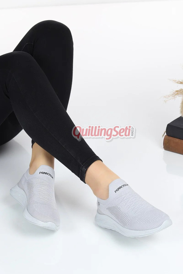 gri renk günlük yüksek taban slip-on, hafif yürüyüş bağcıksız kadın spor ayakkabı, ferro50, spor ayakkabı, Ferrossa