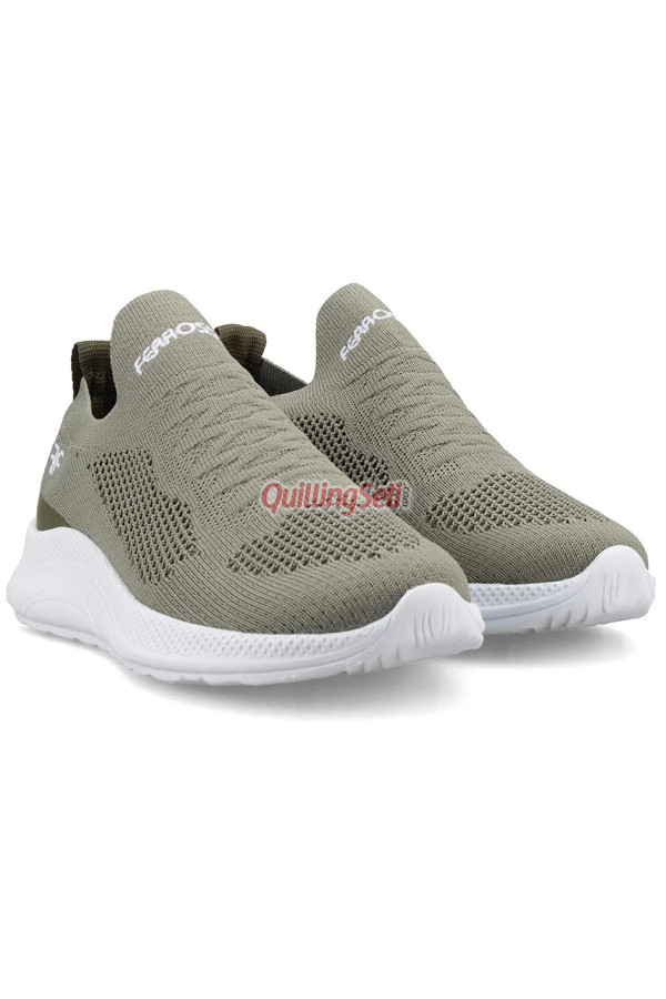 haki renk günlük yüksek taban slip-on, hafif yürüyüş bağcıksız kadın spor ayakkabı, 14000652201, spor ayakkabı, Ferrossa