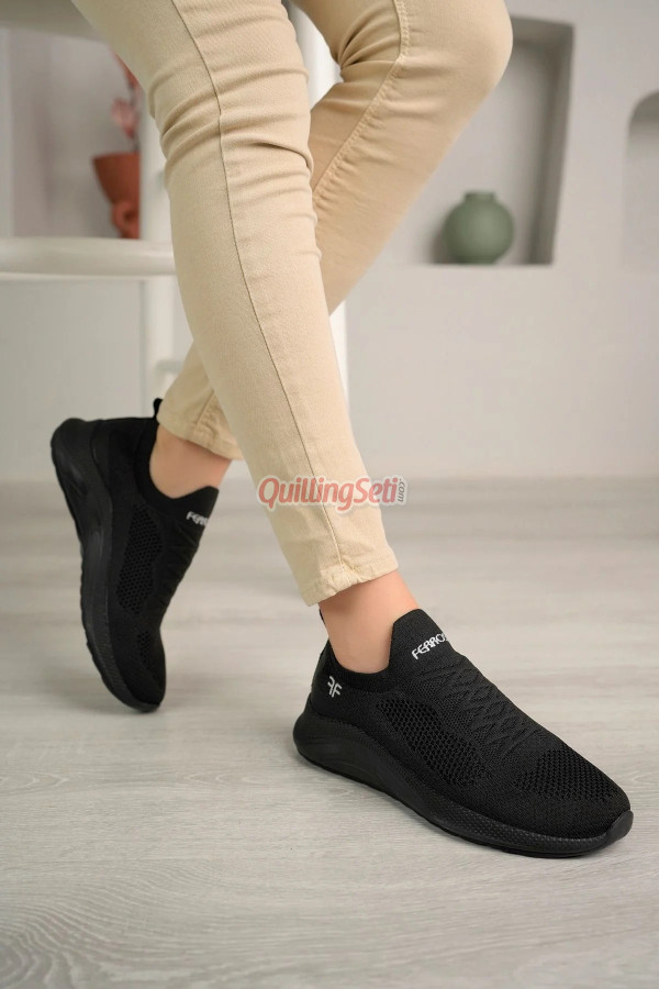 siyah renk günlük yüksek taban slip-on, hafif yürüyüş bağcıksız kadın spor ayakkabı, luxter-siyah-37, spor ayakkabı, Ferrossa