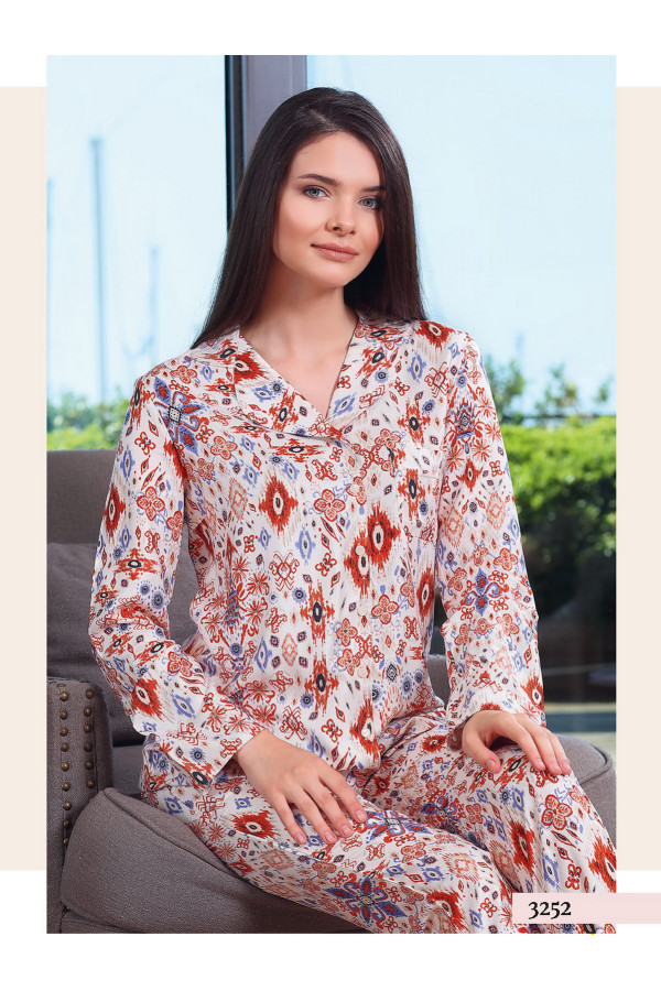 pelin 3252 düğmeli bayan pijama takımı, pln-3252,  Teknur