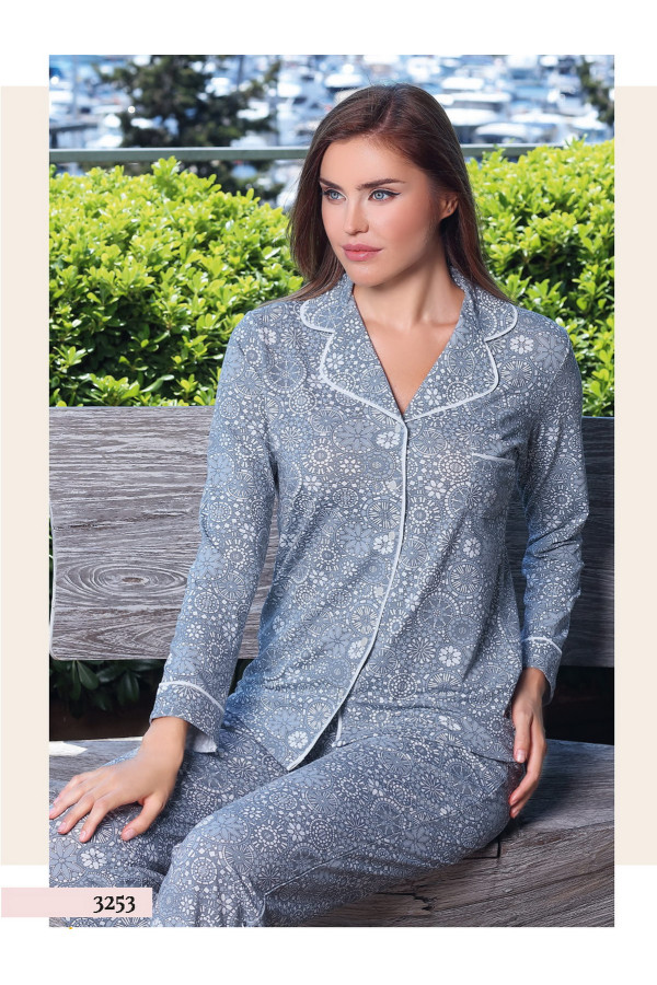 pelin 3253 düğmeli bayan pijama takımı, pln-3253,  Teknur