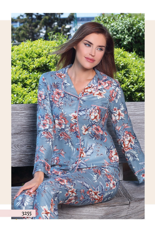 pelin 3255 düğmeli bayan pijama takımı, pln-3255,  Teknur